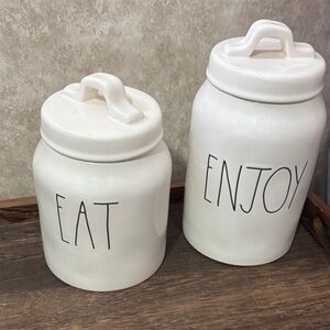Rae Dunn Cream Ceramic Canister Set - Eat & Enjoy